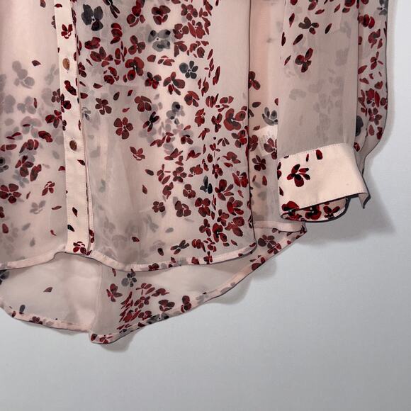Candie’s Sheer Pink Floral Button-Down Blouse – Size M - Picture 4 of 7